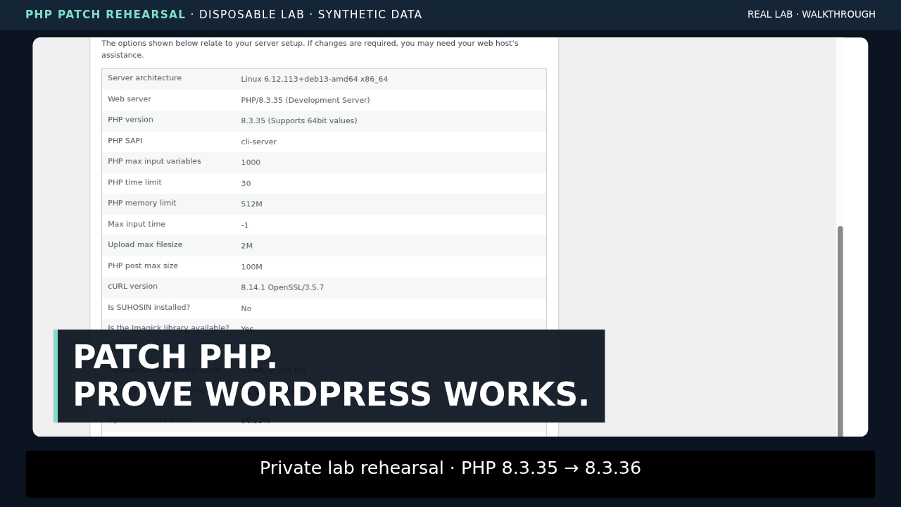 PHP update lab: backup, patch and verify